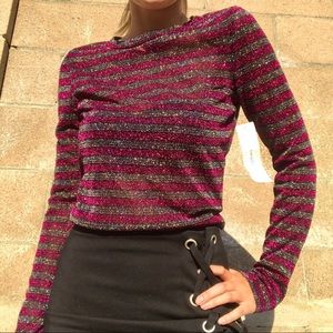 SALE! Twinkle by Wenlan Sparkle top magenta black silver stripes, glittery